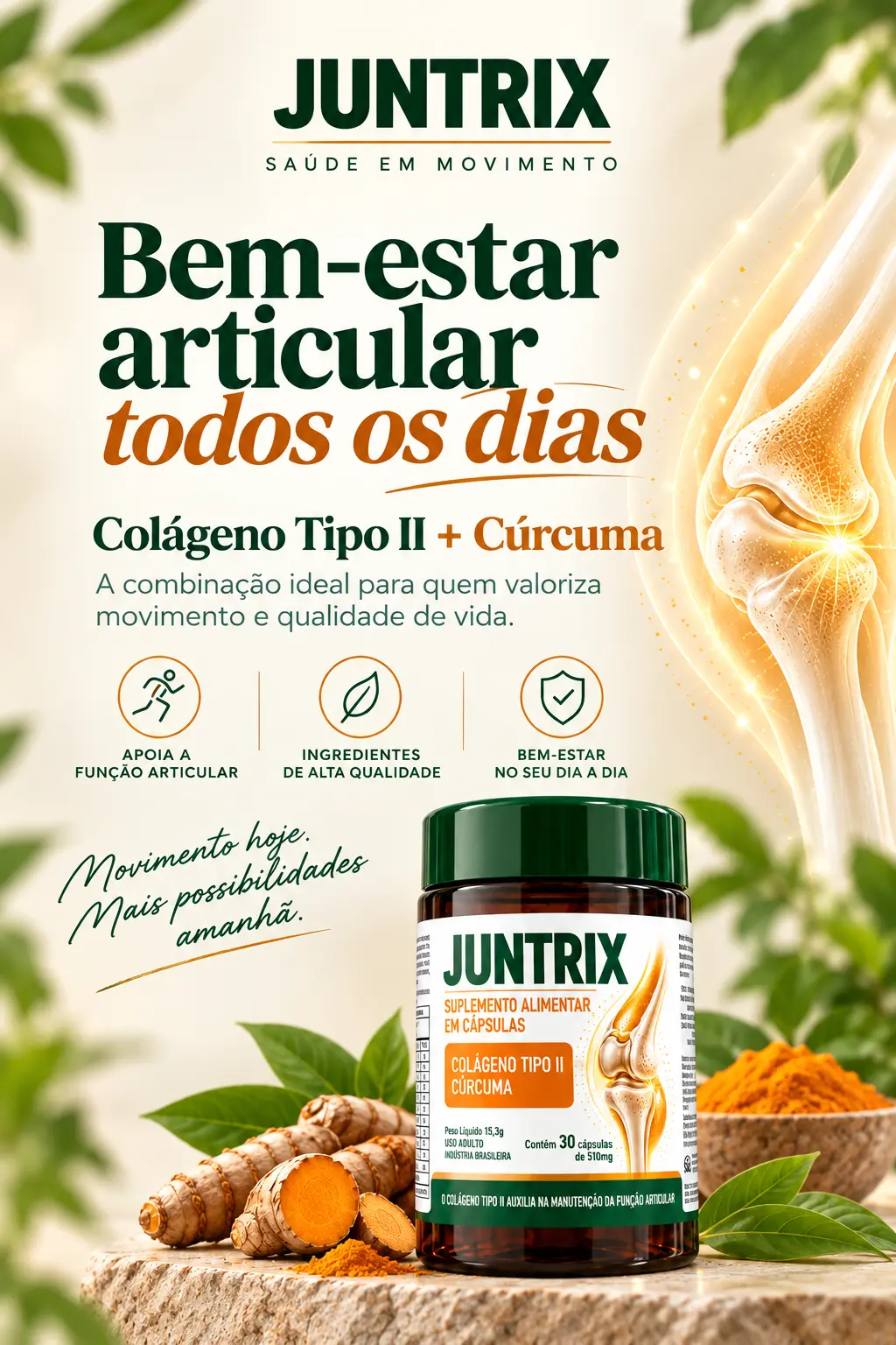 Juntrix Colágeno Tipo II + Cúrcuma — bem-estar articular todos os dias
