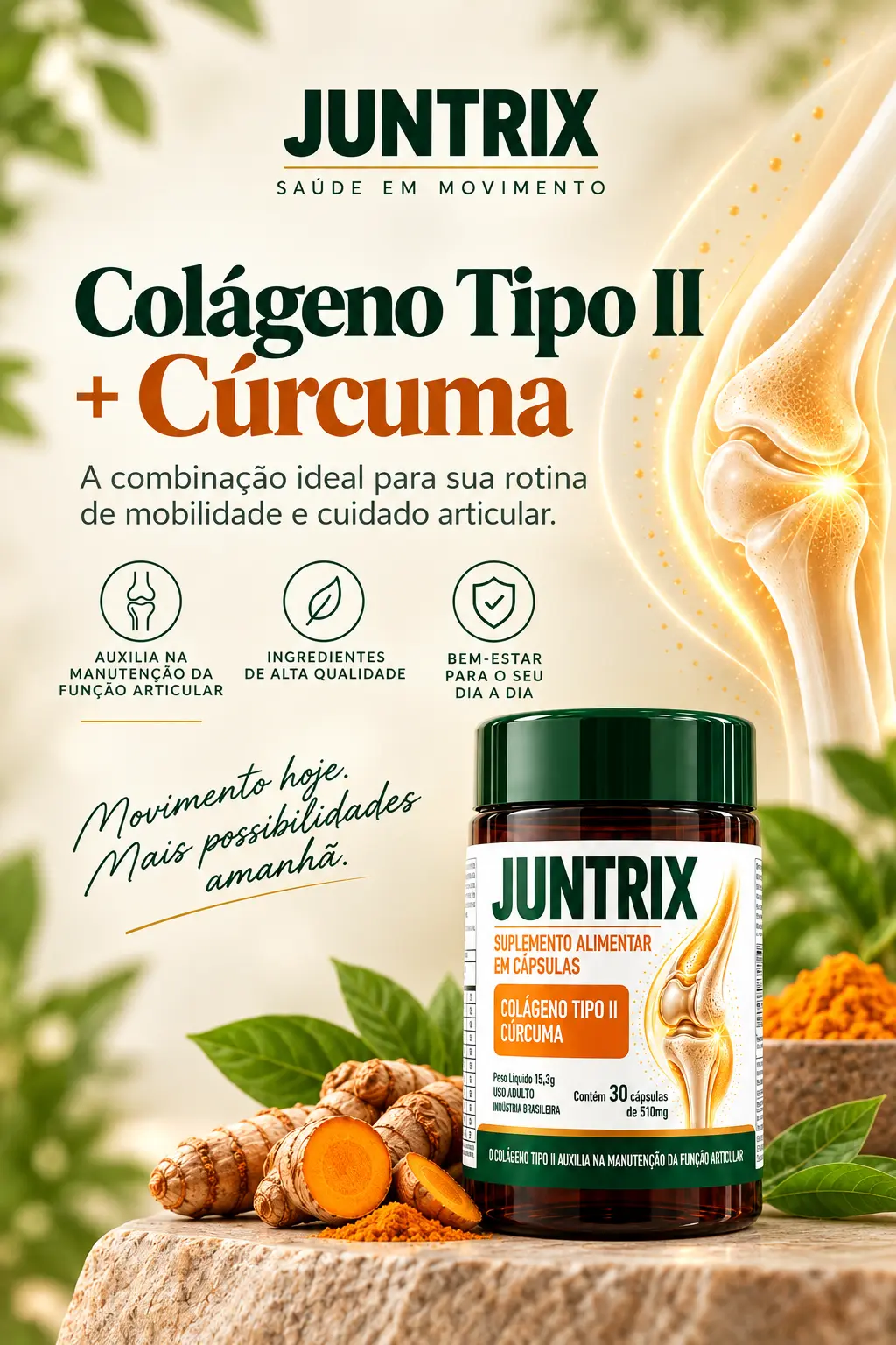 Juntrix Colágeno Tipo II + Cúrcuma em cápsulas — 30 cápsulas, uso adulto